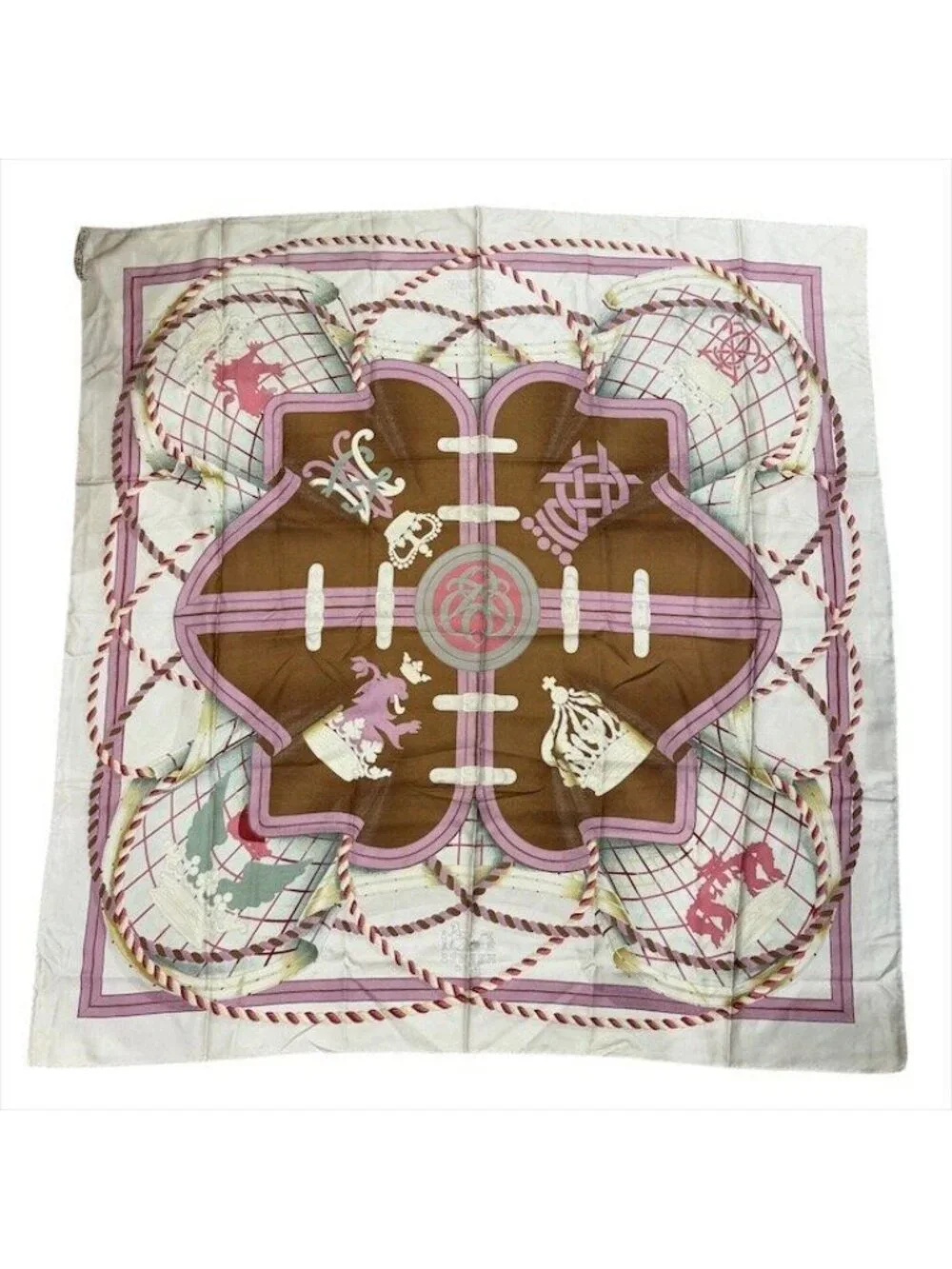 Hermes Grande Tenue Horse Attire Crown Carre 90 Scarf Silk 100% Pink